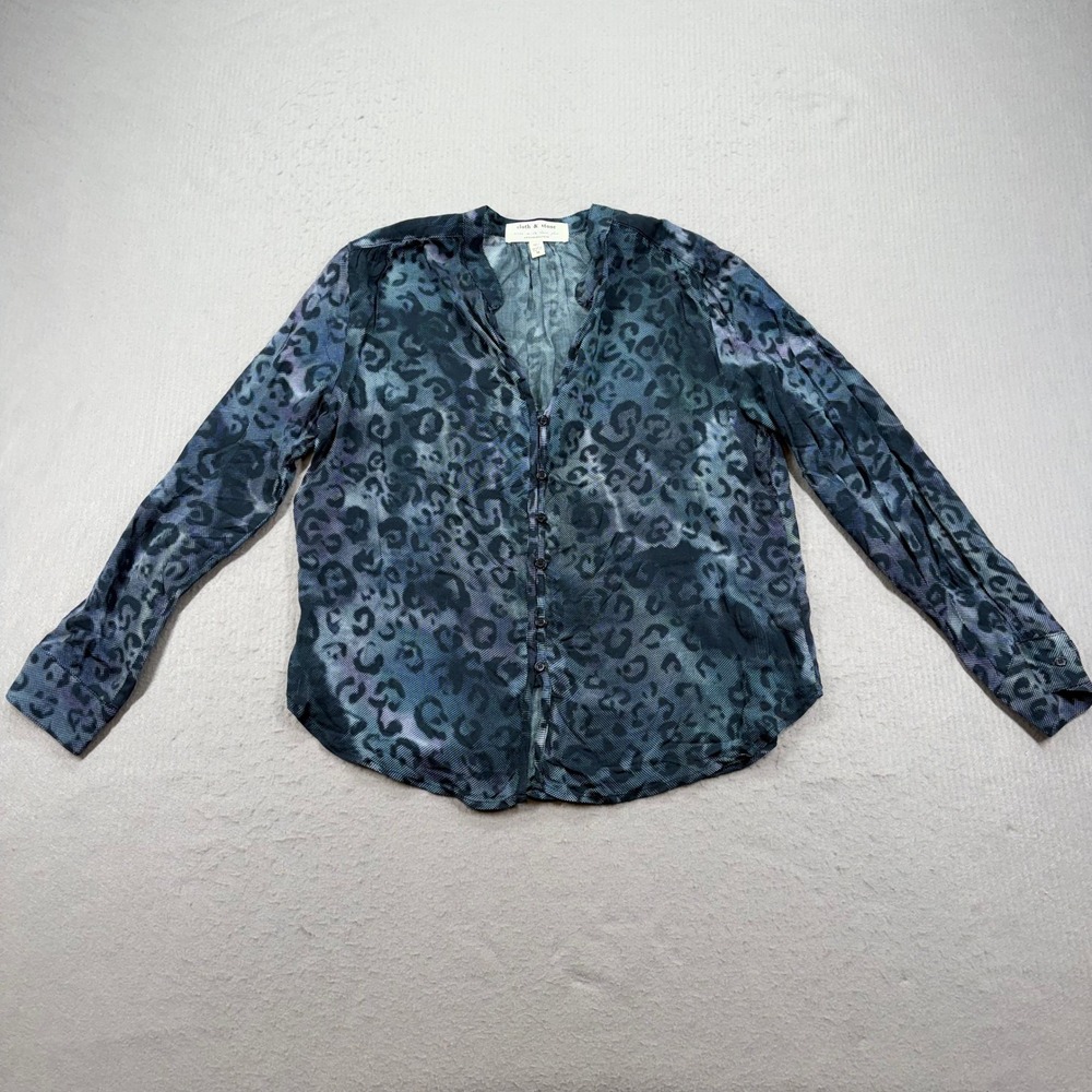 Cloth & Stone Button Down Women M Blue Green Animal Print Anthropologie